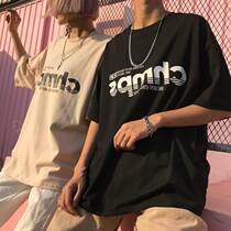 2019 spring summer new item Korea in Harajuku bf wind letter printing loose student couple short-sleeved T-shirt men and women