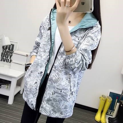 17 new teenage girls both sides wear jacket spring fall students fashion Korean version small windwear outside wearing even cap loose long sleeves