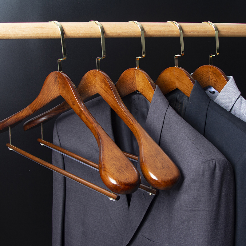 Men's suits wide shoulders seamless solid wood hangers women's retro color clothes hangers clothing store household wood coat hangers - Taobao