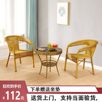 Rattan chair Three sets Home Balcony Small Table And Chairs Modern Minima Casual Outdoor Rattan Rattan Chair Tea Table Combo Outdoor