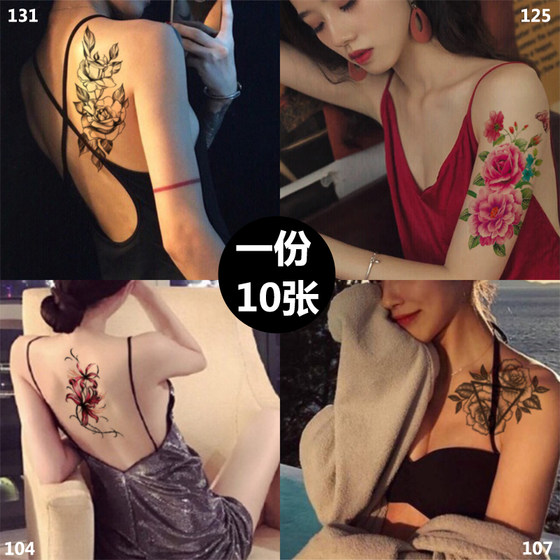 Tattoo stickers waterproof long-lasting female rose flower tattoo stickers cover scars tattoo stickers ancient costume photo body painting stickers