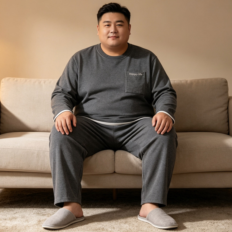 Men's Pajamas, Large Size, 150kg Pure Cotton, Long-Sleeved, for Big and Tall Individuals, 2026 New Style, Extra Large Size, Youth Loungewear