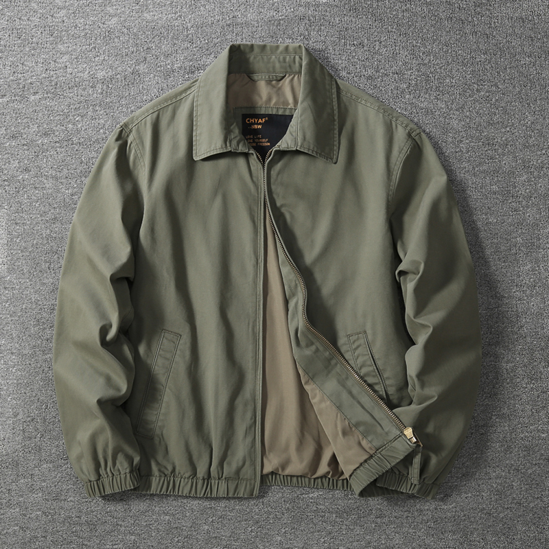 American Casual Jacket for Men, Spring and Autumn Thin Style, Suitable for Young and Middle-Aged People, Pure Cotton Workwear, Versatile, Simple Pure Cotton Lapel Top