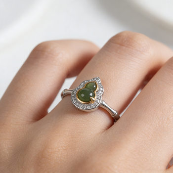 Chunfeng sihan simple and fashionable hand jewelry s925 sterling silver hetian jasper gourd ring new chinese style bamboo silver ring