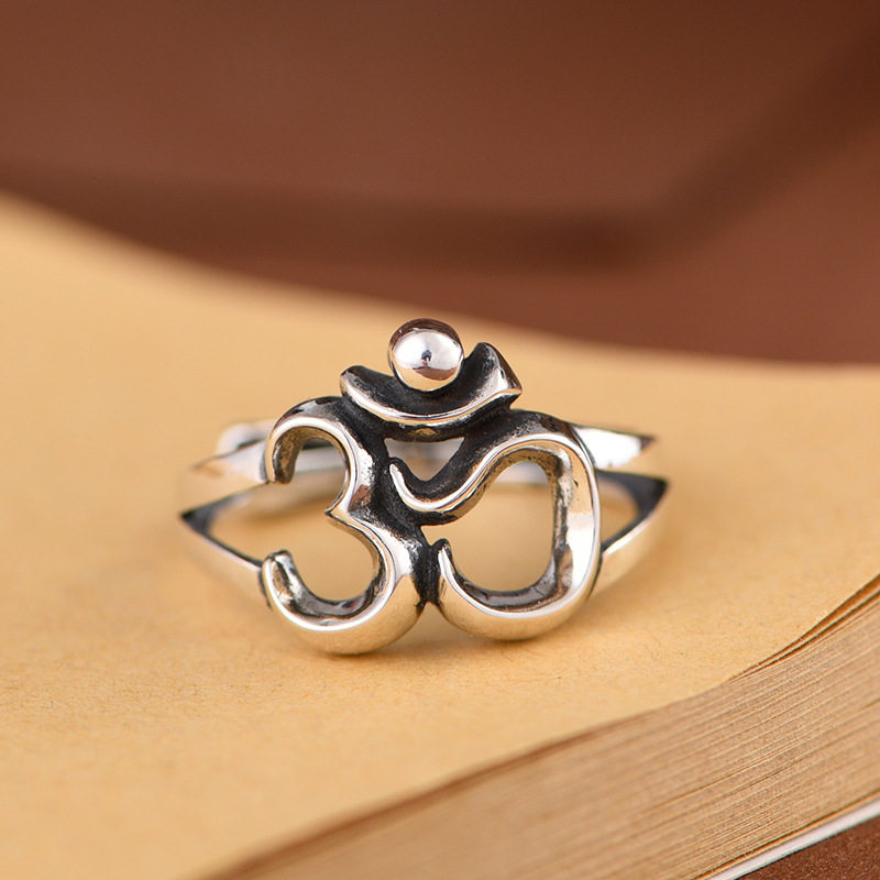 Chunfeng Sihan s925 sterling silver retro craft open ring women's niche Sanskrit word ring