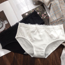 White Briefs Female Pure Cotton Antibacterial Black Breathable Mid-Waist Metropolitan Lace Adolescent Girls Girl Triangle Pants