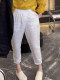 White linen harem pants for women 2025 new autumn large size pear-shaped figure loose slimming eight-point carrot pants