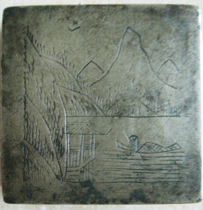 Bronze - grade revolutionary cultural relics Red Army patriotic general Zhang Zhiqing hand carving landscape figures white copper cartridge