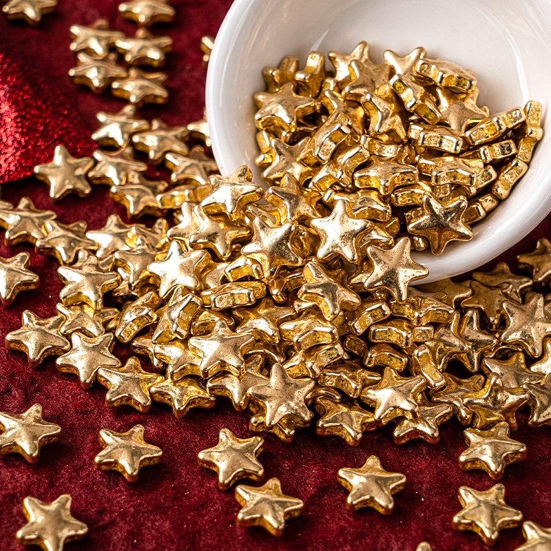 2026 Christmas Golden Five-Pointed Star Sugar Beads Cake Decoration Embellishment Dessert Ice Cream Star Baking Decoration Sugar