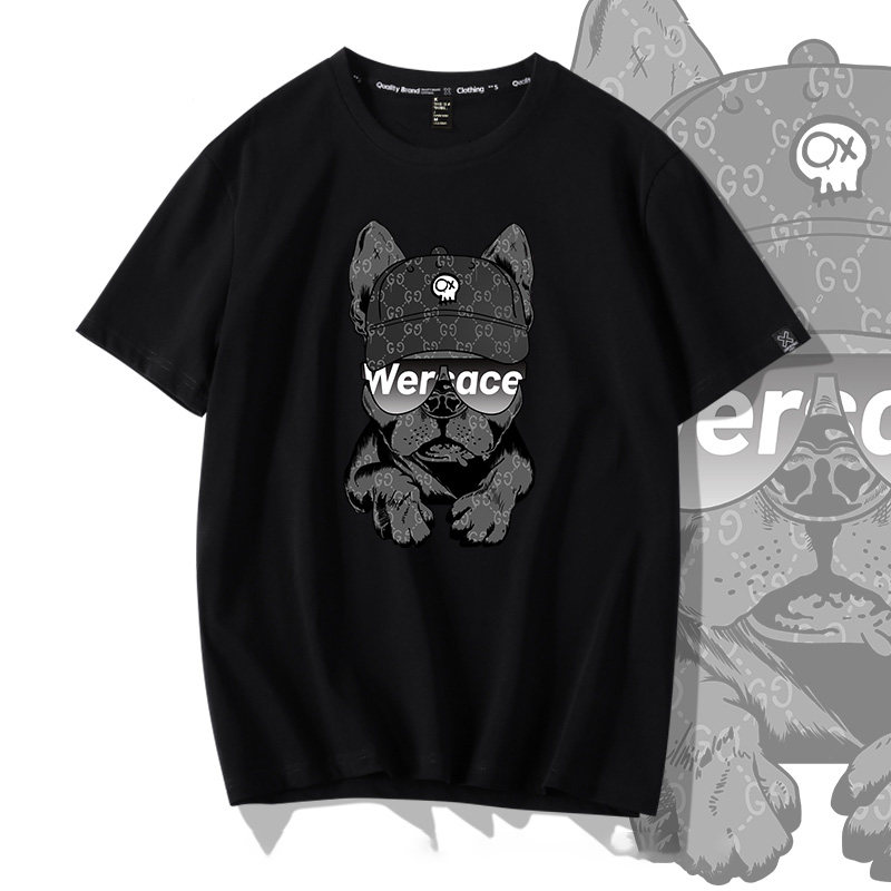 Summer ice silk T-shirt men's short-sleeved large size printing loose trend sports top pure cotton casual T-shirt bottoming shirt