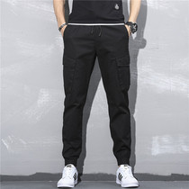 Clara LEE joint fashion brand summer straight loose casual tooling mens small feet wild tie-up nine-point pants