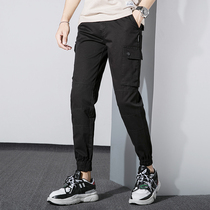Official website joint Clara LEE mens fashion brand autumn multi-pocket slim-fit small feet tooling casual trousers drawstring pants