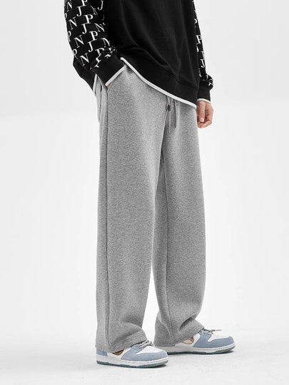 Men's Light Luxury Sweatpants 2025 Autumn and Winter Wide-Leg Plus-Size Fleece-Lined Floor-Length Drape Straight-Leg Casual Long Pants