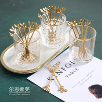 Golden coffee spoon dessert Nordic style exquisite Japanese stainless steel spoon small mini fork ins Wind