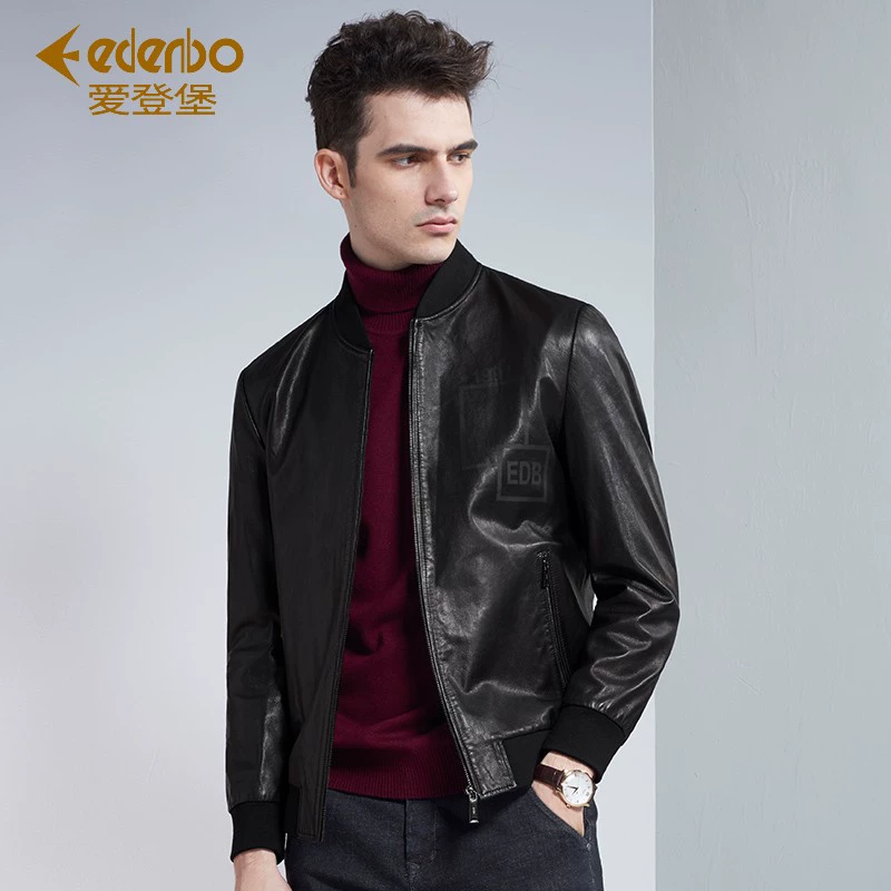 Edenbo nam áo khoác da nam mỏng Hàn Quốc đẹp trai áo khoác da cừu nam áo khoác da xe máy nam - Quần áo lông thú