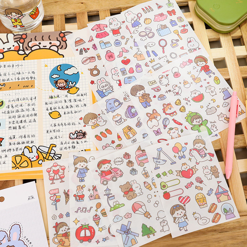Day Faculty and Paper Handbooks Printed Paper Bag Decorated with small motifs Collage Cartoon Ins Wind Girl Hearts Cute Characters Material