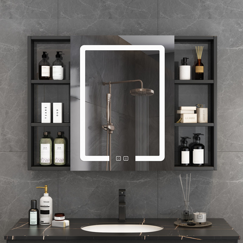 Japan space aluminum smart lens cabinet wall-style cosmetic mirror cabinet with lamp toilet defog mirror cabinet