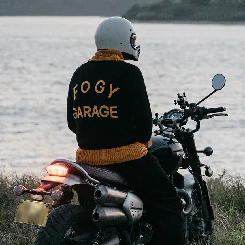 Flow Garage®️ Heavyweight Retro Pure Wool Knit Turned Collar Locomotive Ami Khaki Sweater Men