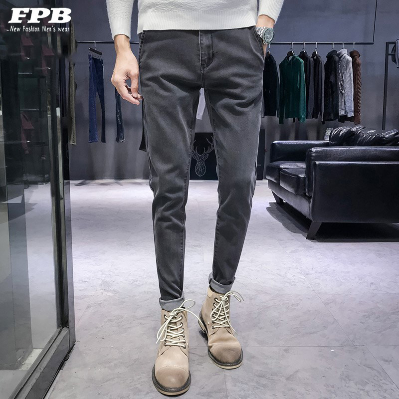 Jeans Boy 2022 Spring Autumn New Body Fashion 100 Hitch Ride-Hailing Casual Korean Version Narrow Tube Tight Fit Pants Straight Drum Long Pants