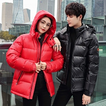 Glossy thickened down jacket mens short 2021 winter new youth student casual couple trend jacket large size