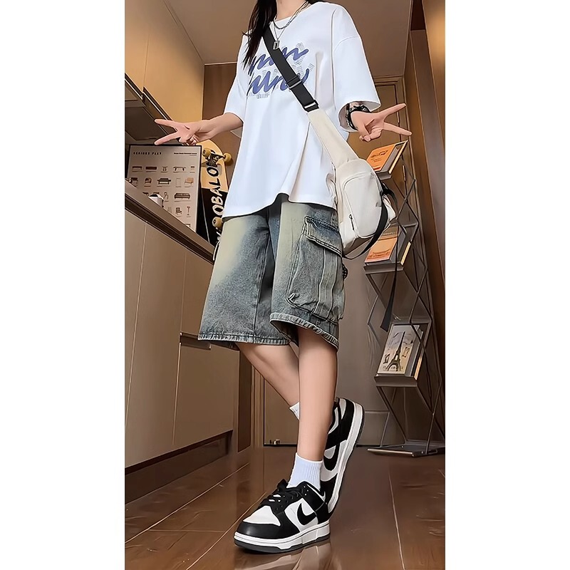 American-Style High Street Workwear Denim Shorts for Men and Women, Summer Thin Wide-Leg Multi-Pocket Trendy Casual Mid-Length Pants American-Style High Street Workwear Denim Shorts for Men and Women, Summer Thin Wide-Leg Multi-Pocket Trendy Casual Mid-Length Pants