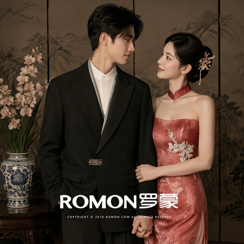 Romon Autumn New Chinese Style Engagement Wedding Loose Suit Set Men's Casual Zhongshan Suit Formal Suit Jacket Men