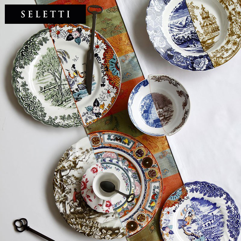 Italian Seletti's Western Concierbi Bone China Porcelain Creative Dinner Plate Art Parquet Cutlery Decorative Pan Swing Piece Suit