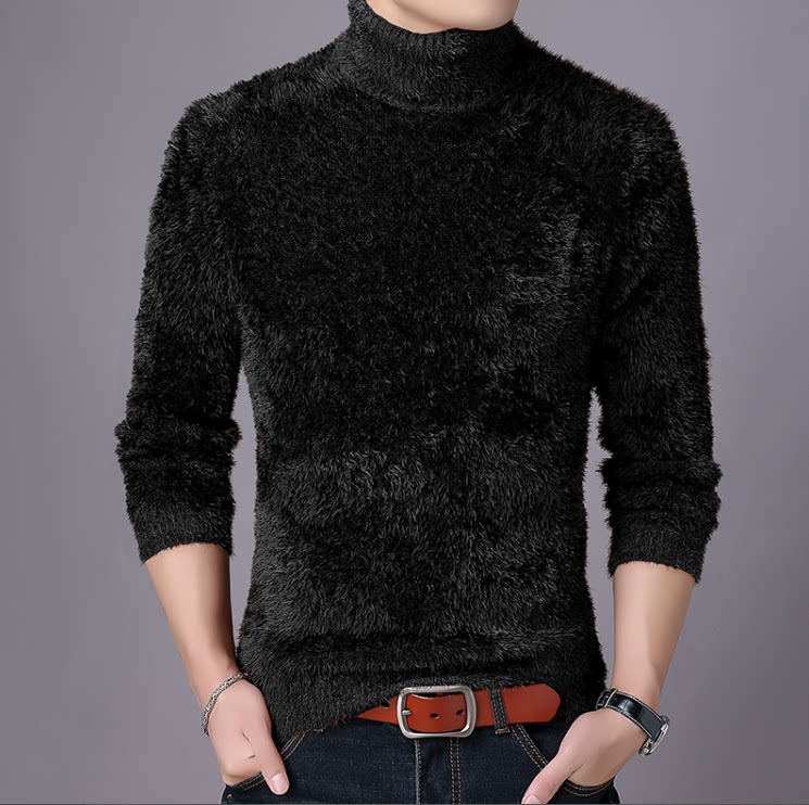 Autumn-winter long sleeve T-shirt for men's round collar imitation water mink warm and undershirt sweater for men's sweatshirt