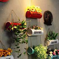 Industrial Wind Emulation Green Plant Flower Pots Decoration Walls Upper Milk Tea Shop Clear Bar Barbershop Wall Creative Pendants