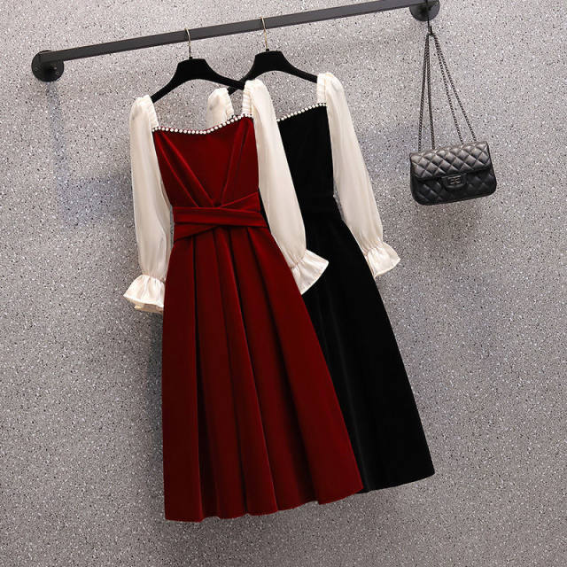 Plus size women's clothing 2022 early spring new fat sister French temperament red high-end evening dress banquet dress