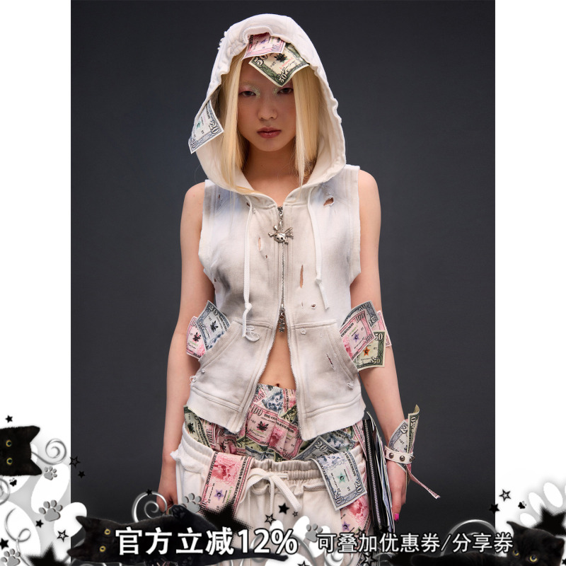 Cfierce a Lot of Money Distressed Vintage Vest Jacket Cfierce a Lot of Money Distressed Vintage Vest Jacket