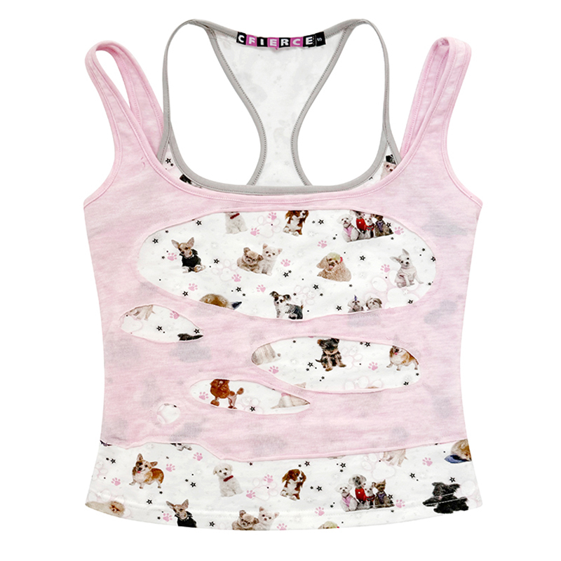 Cfierce Dog Print Fake Two-Piece Camisole