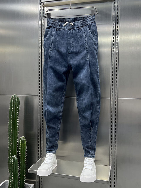 ແຟຊັ່ນ pinch fold washed loose jeans men's 2024 summer trendy brand tapered carrot pants loose harem pants