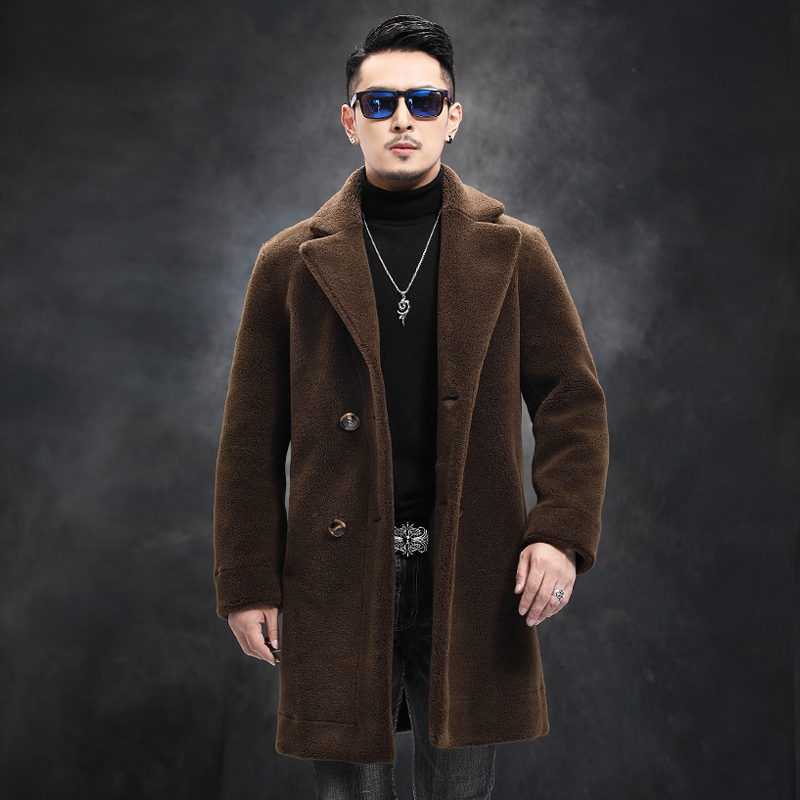 2021 men's plus fat Increase grain sheep cut down large size wool leather grass big coat fur integrated double-sided wearing jacket