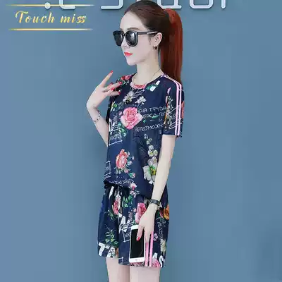 TOUCH MISS light luxury brand shorts sports suit women summer fashion print short sleeve casual two piece