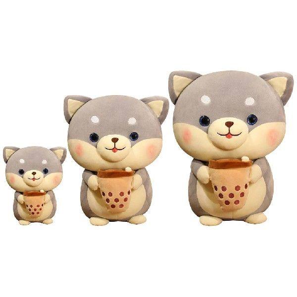 Plush Dog Toys Baby Shiba Inu Holding Bubble Tea Huggable