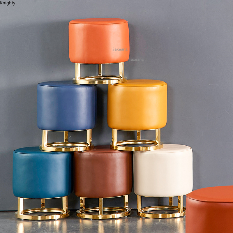 Nordic Luxury Leather Stools Ottomans Living Room Sofa