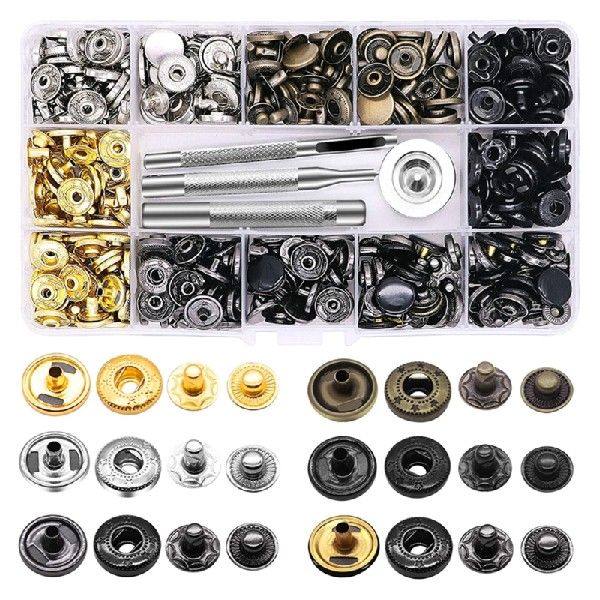 120 Set Fastener Screw Snaps Kit Professional Sewing Snaps
