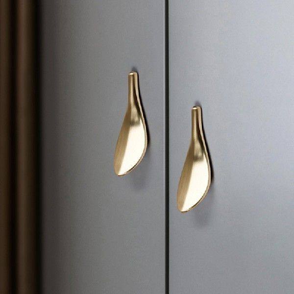 6Pcs Golden Leaf Knobs Handles Pulls Fashion Art Deco Style