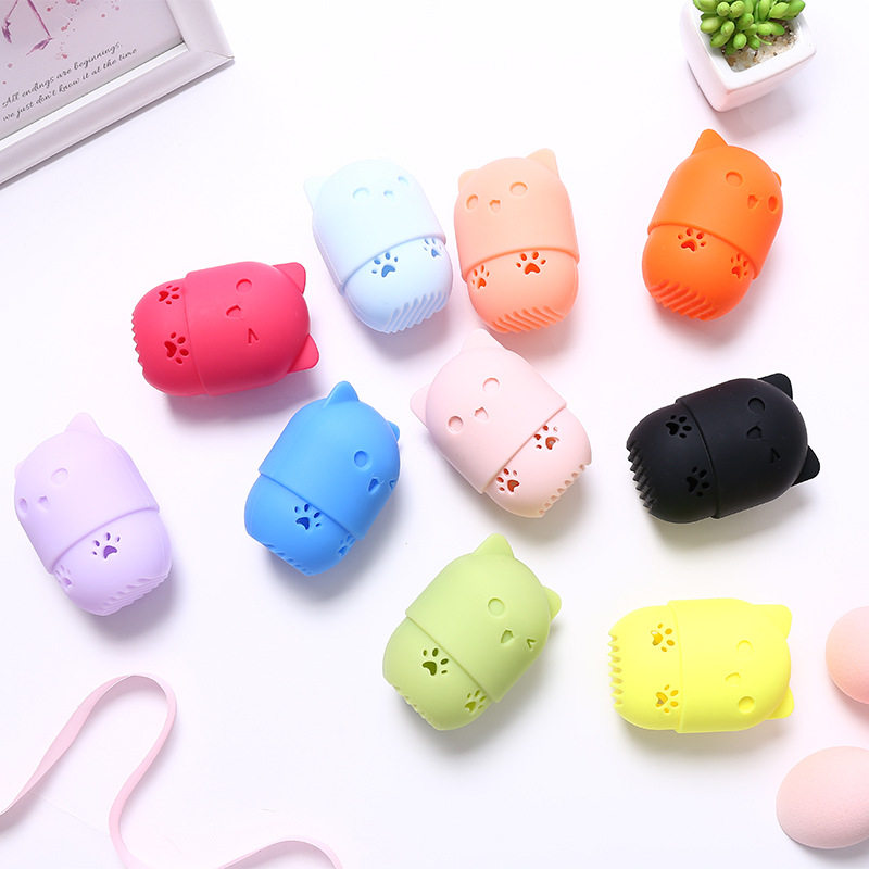 Face Powder Puff Sponge Box Cat Puff Holder Soft Silicone Co