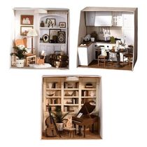 Wooden Miniature Doll House W LED Light Furniture Set 3D