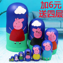 Russian doll pig 10 - story high - quality color painting cute cartoon puzzle childrens toy dry wood