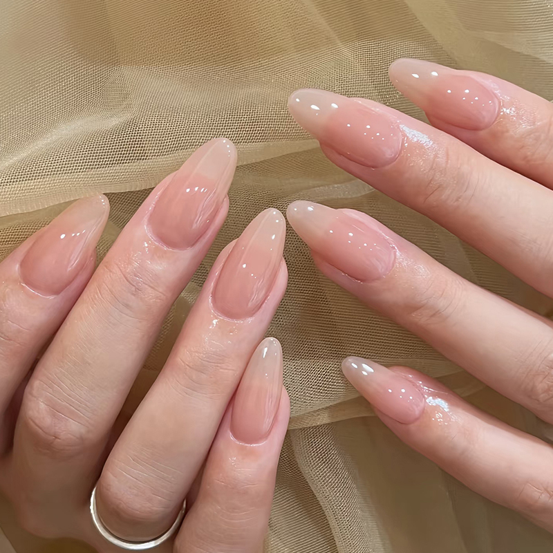 Handmade Nude Color Press-On Nails, Short and Medium-Length Styles, 2026 New Models, Light Luxury, High-End Feel, Almond-Shaped Nails That Enhance Complexion