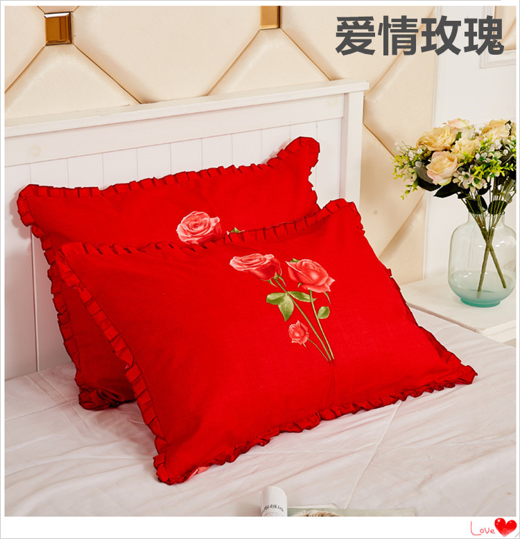 Gối cưới màu đỏ cặp 48 74cm chà nhám gối đơn Hàn Quốc ren cưới tăng gối - Gối trường hợp gối chữ u