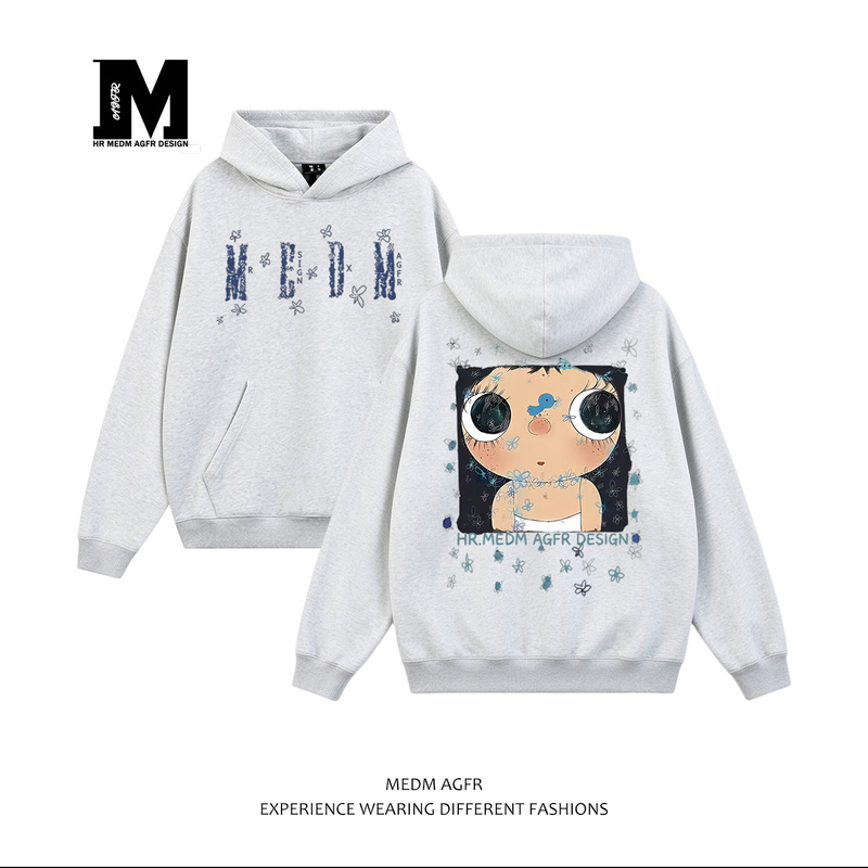Medm Agfrx Xiaoyu Collaboration Cartoon Hoodie with Back Print, Unisex Casual Loose Couple's Autumn and Winter Sweatshirt
