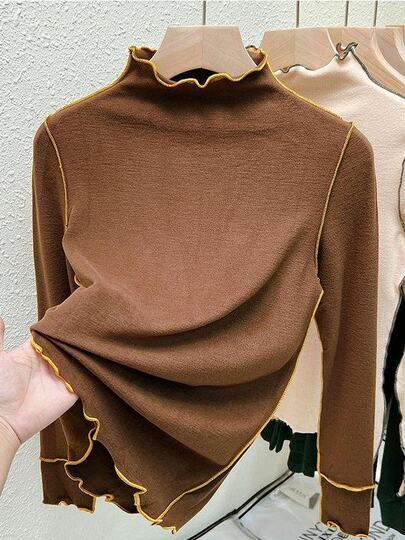 Plus-Size Women's Clothing 150kg Autumn and Winter New Style Half-High Collar Thermal Base Layer Shirt with T-Shirt and Ear-Shaped Knee Pads for Health Protection