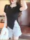 Irregular Short-Sleeved T-Shirt Base Shirt for Women, New Summer Style, Loose and Slimming, Pure and Desirable Design with Slit Top for Women