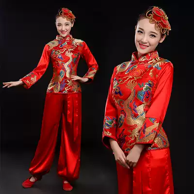New Yangge clothing spring, summer, autumn and winter fan dance waist drum drum clothing female square dance ethnic dance clothing performance clothing