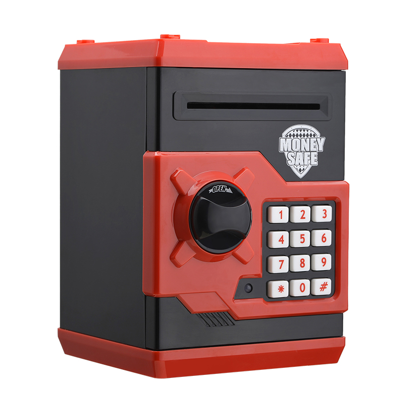 Black And Red Password Boxoriginality fingerprint children Piggy bank Password box Piggy deposit ATM automatic Open the door savings bank new year gift