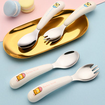 304 Children Portable Cutlery Stainless Steel Suit Cartoon Spoon Fork Baby Learn Training Spoon Home